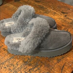 UGG Charcoal Fluffy Slip-Ons